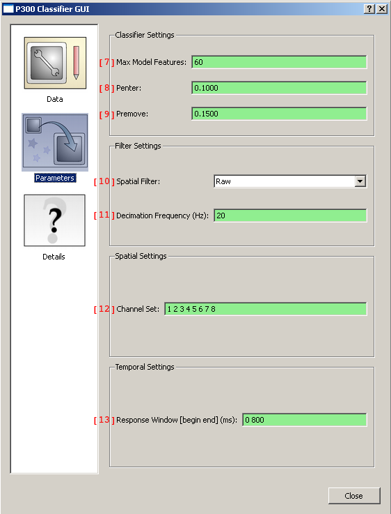 Parameters pane