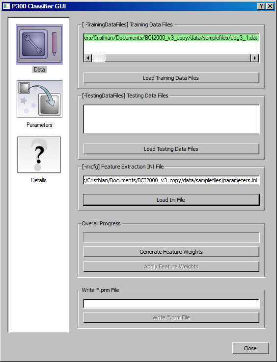 By pressing the Load Ini File button it is uploaded the desired initial parameters that the classifier algorithm will use to generate the corresponding feature weights.