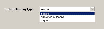The three possible statistics that can be used to visualize the difference between two conditions: z-score, difference-of-mean, r-square
