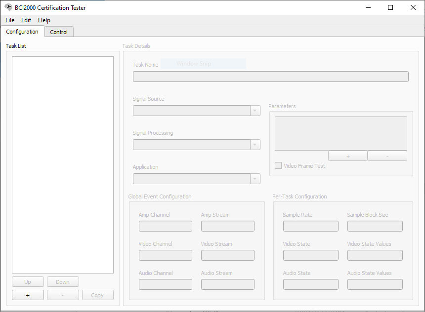 The BCI2000Certification user interface.