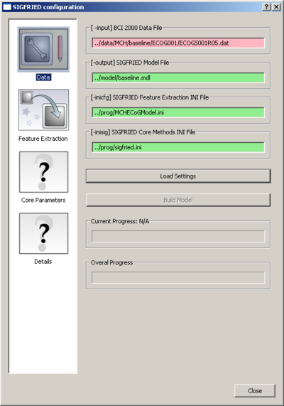 Data panel showing an error: This indicates that the BCI2000 input data file either does not exist or is not a valid BCI2000 data file.