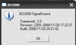 gUSBampSource.exe --version<br />of BCI2000 Version 2 (running)